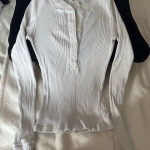 Aerie Cream Ribbed Long Sleeve Henley